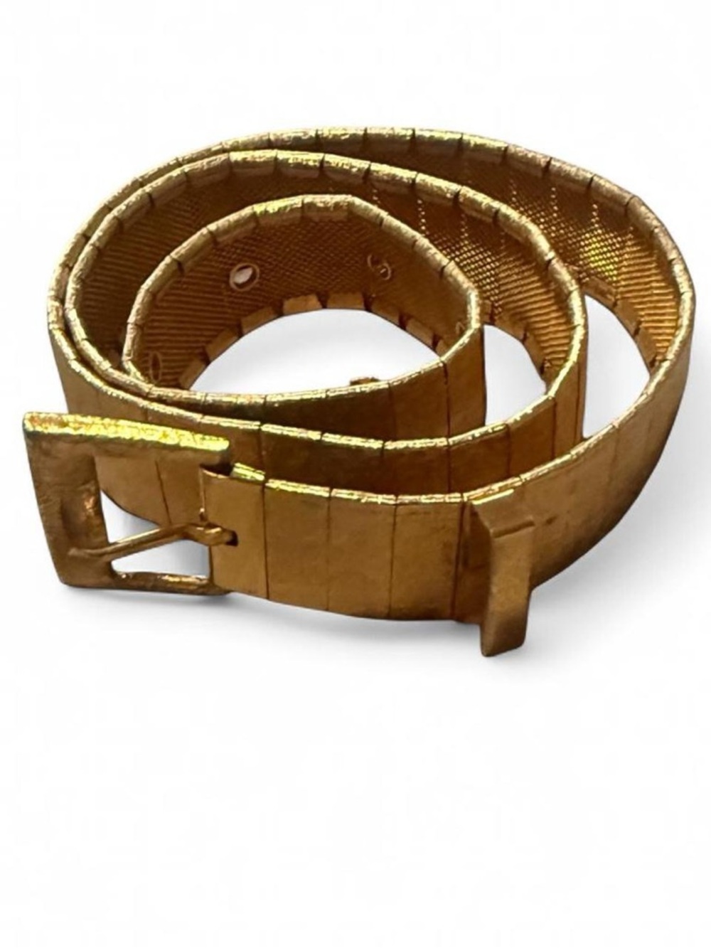 Vintage Yellow Gold Toned Textured Metal Segmented Belt